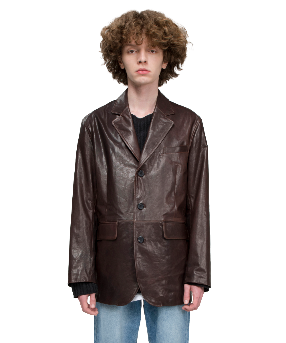 VEGETABLE 3-BUTTON OVERSIZED JACKET_[BROWN]