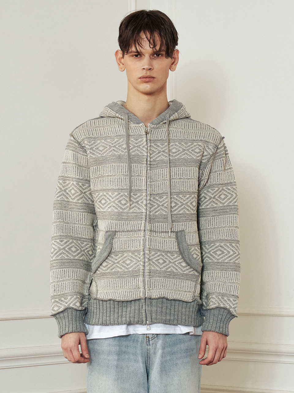 INSIDE-OUT JACQUARD KNIT HOODIE ZIP-UP_[M.GRAY]