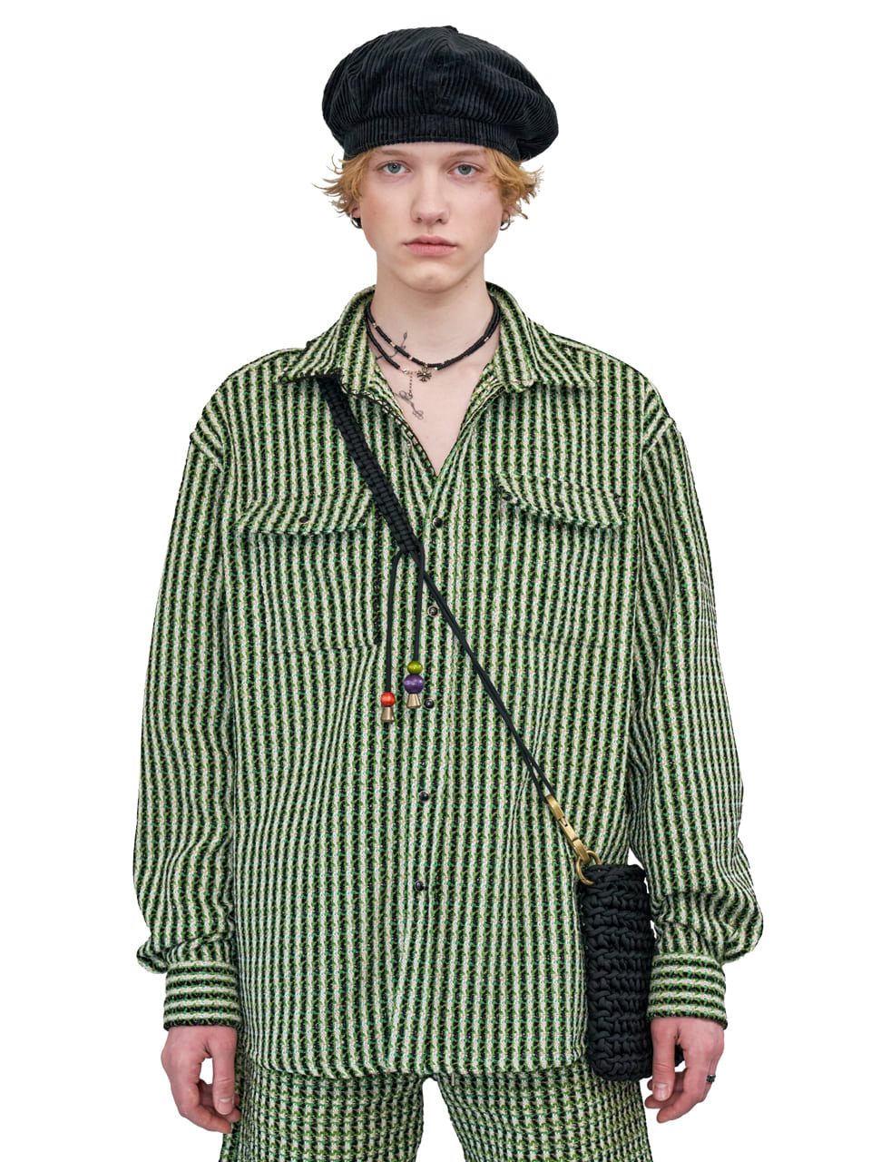 OVERFIT SMOCK TWEED CHECK SHIRTS_[GREEN]