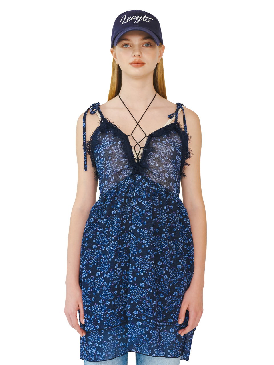 FLOWER LACE ONE-PIECE_[NAVY]