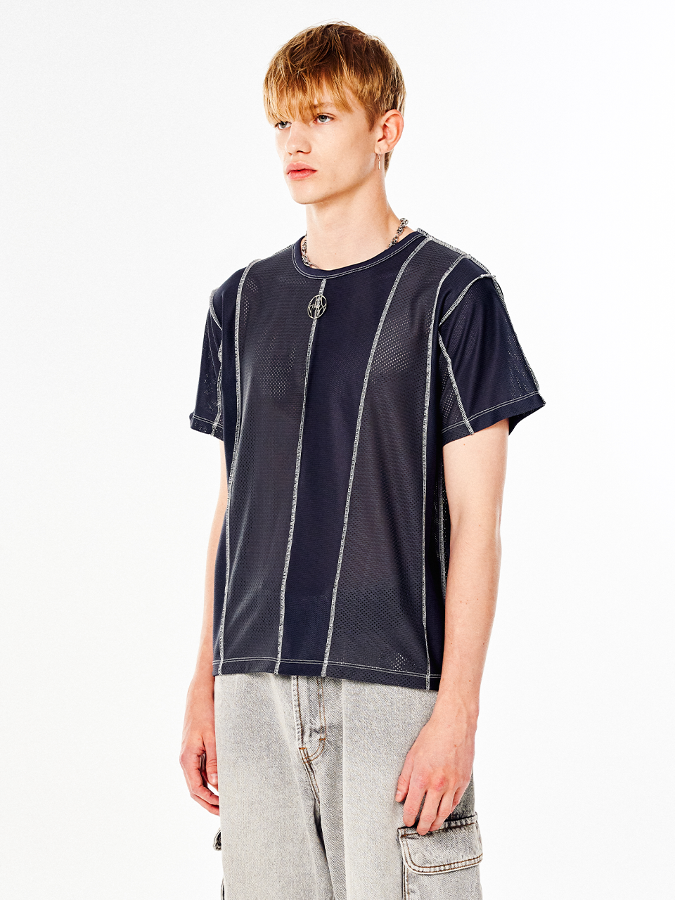 3 Mixed Patchwork T-Shirt_[Charcoal]