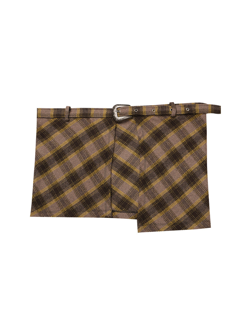 Layered Buckle Wrap Skirt_[Brown]