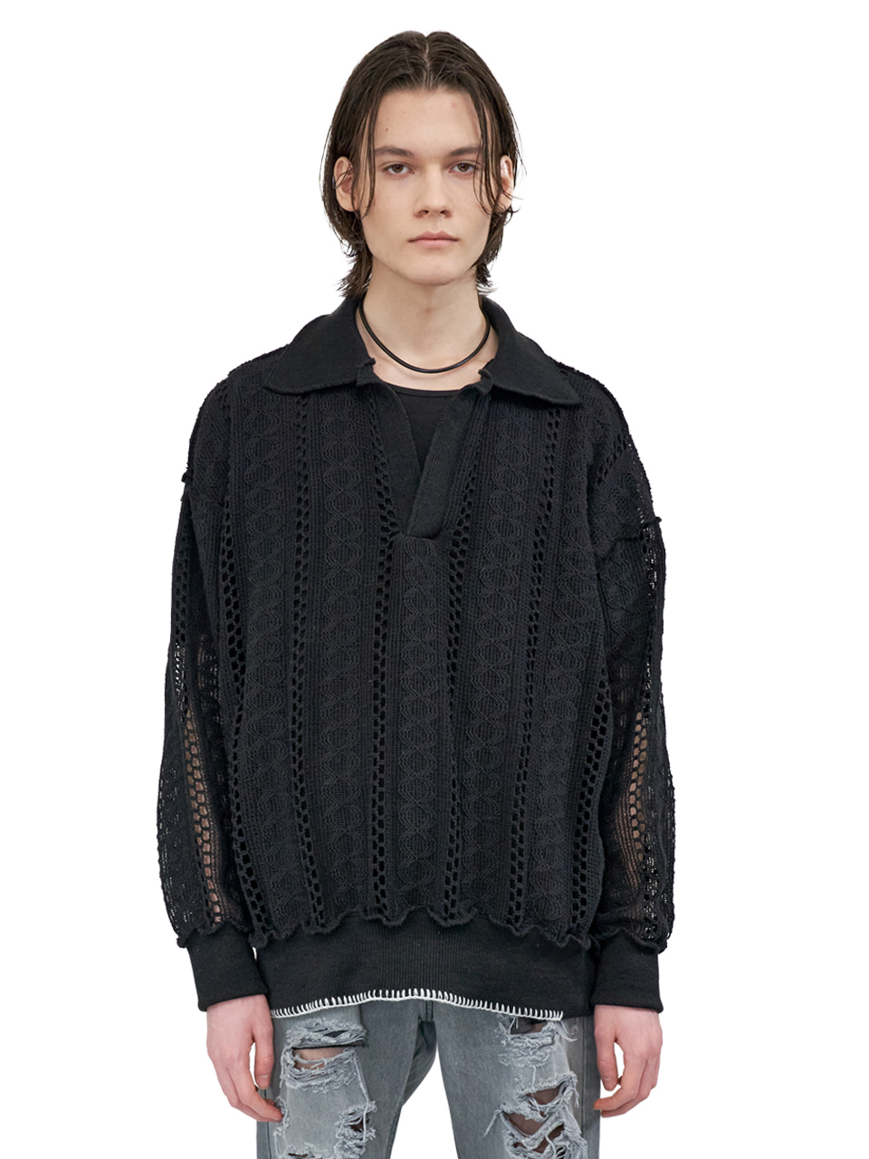 PUNCHING CABLE KNIT PK_[BLACK]