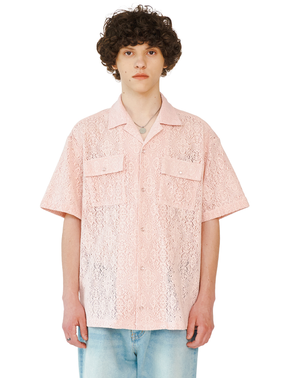OPEN COLLAR CLOVER LACE SHIRTS_[PINK]