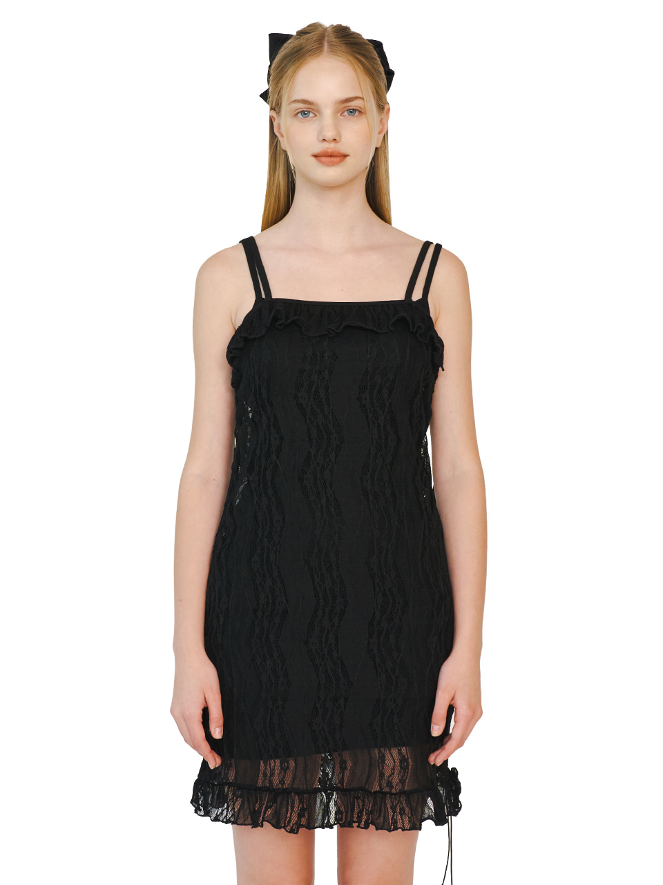 LAYERED LACE SRTING ONE-PIECE_[BLACK]