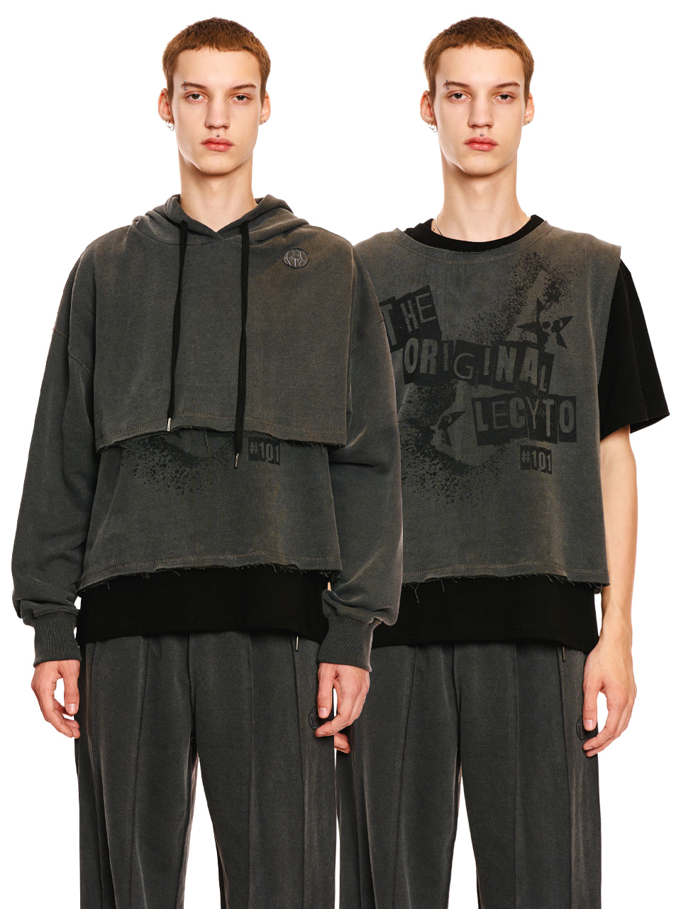 LAYERED HOODIE/VEST PIGMENT_[CHARCOAL]