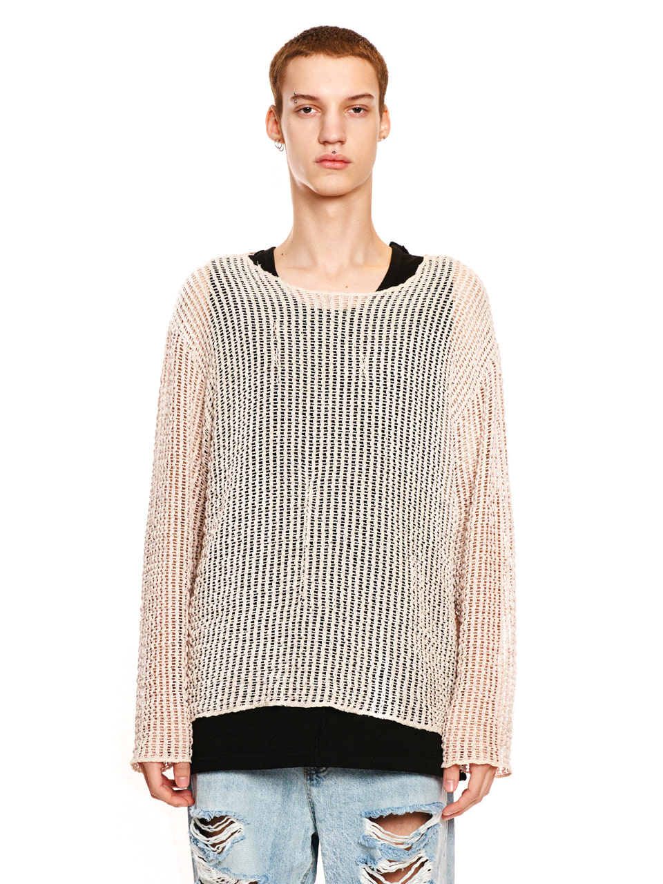 LAYERED PUNCHING KNIT LONG SLEEVES_[BEIGE]